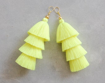 Neon Yellow Tassel Earrings