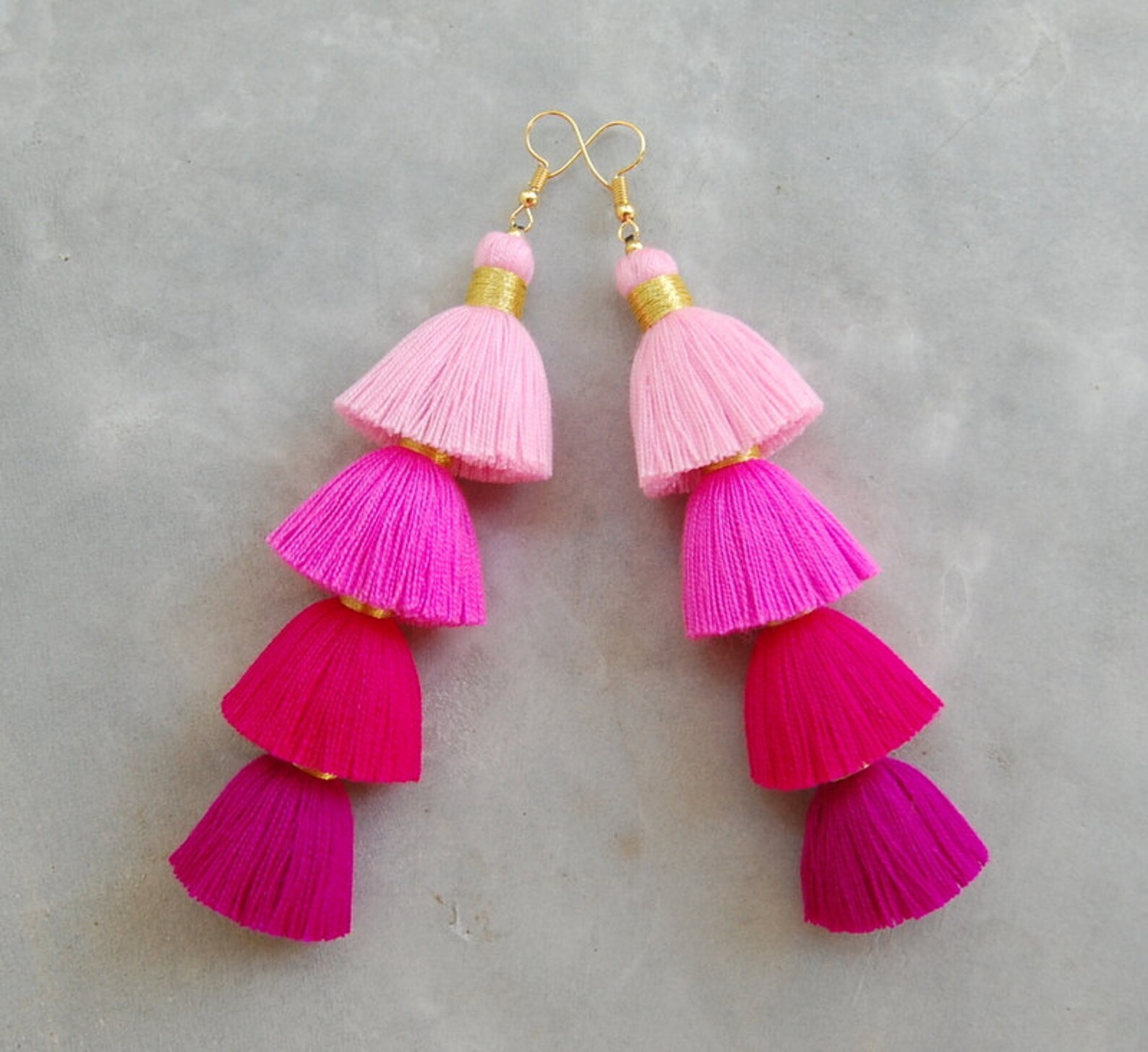 Handmade Ombre Pink Tassel Earrings Etsy