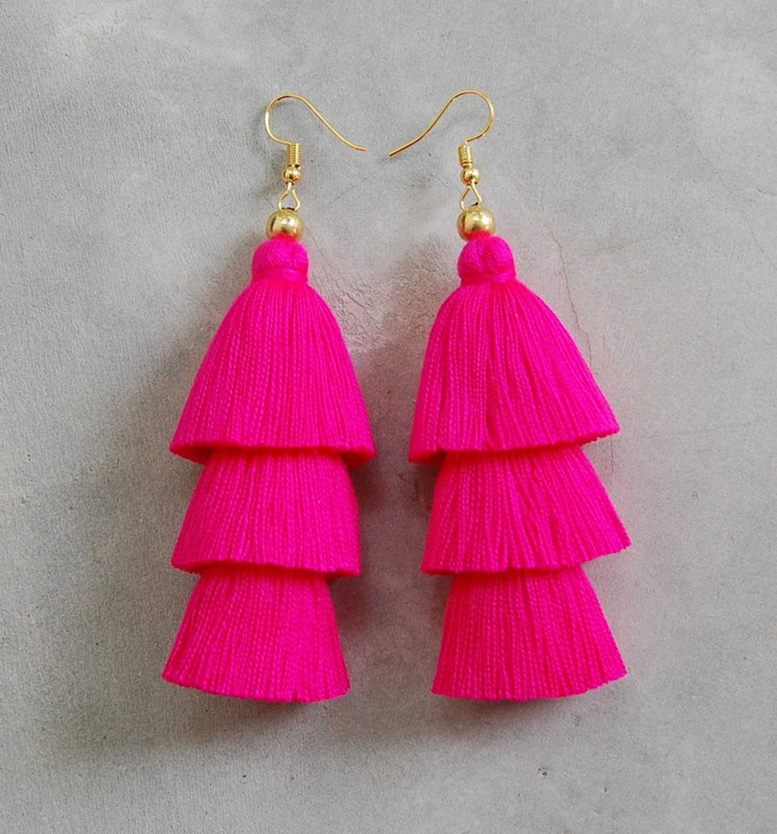Handmade Hot Pink Tassel Earrings Etsy