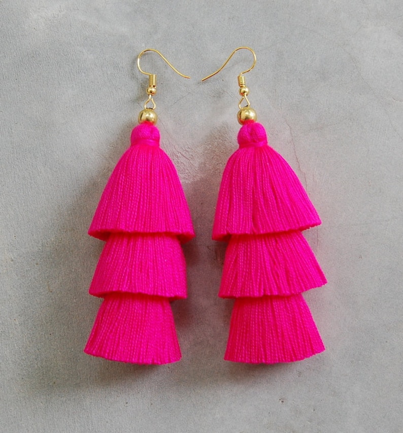 Handmade Hot Pink Tassel Earrings Etsy
