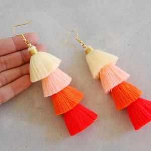 Four Tier Ombre Orange Tassel Earrings image 4