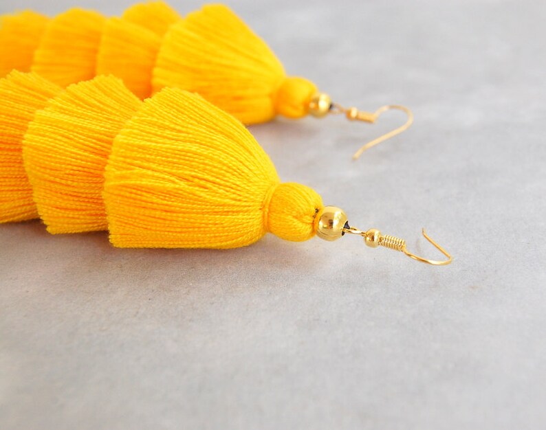 Handmade Yellow Tassel Earrings Etsy