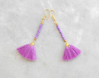 Handmade Mini Purple Tassel Earrings