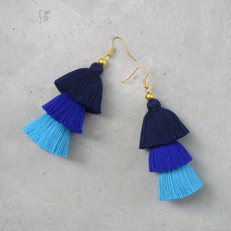 Three Shades of Blue Tassel Earrings image 2