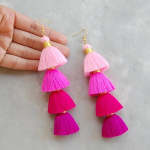 Handmade Ombre Pink Tassel Earrings image 4
