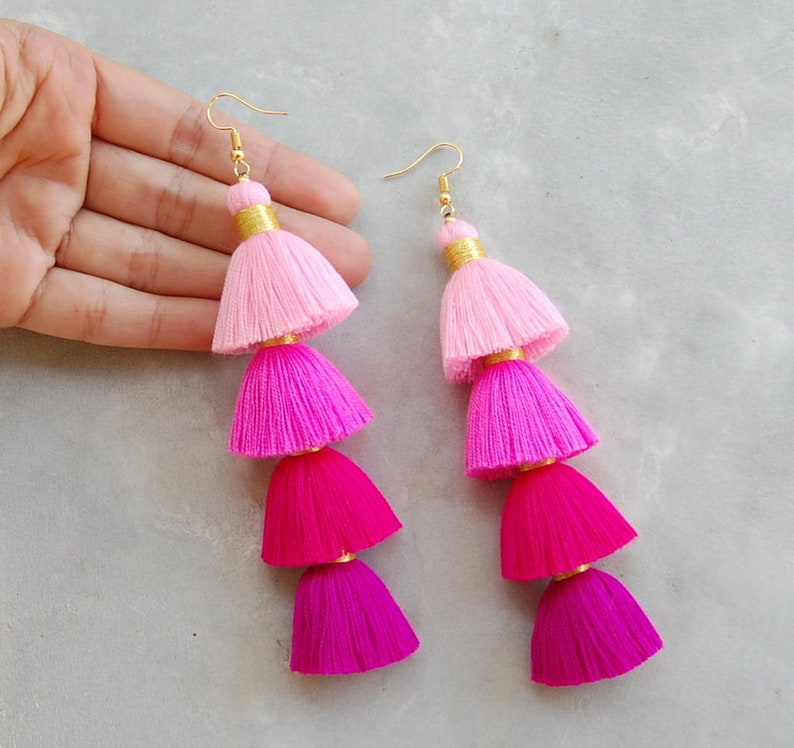 Handmade Ombre Pink Tassel Earrings image 4
