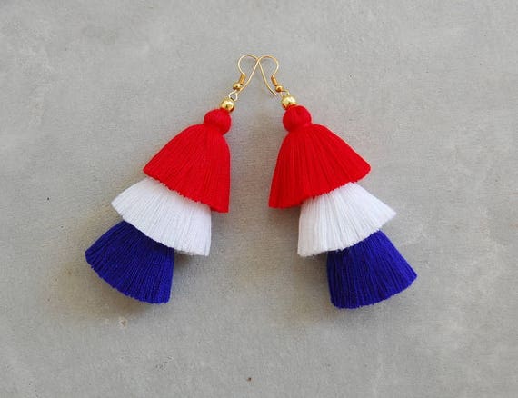 Red white and hotsell blue tassel earrings