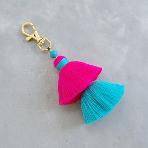 Hot Pink & Turquoise Tassel Zipper Pull  Keychain