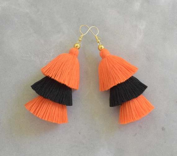 Handmade Orange Black Tassel Earrings Etsy Canada