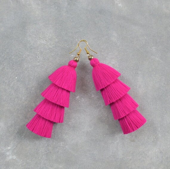 Handmade Fuchsia Pink Tassel Earrings Etsy