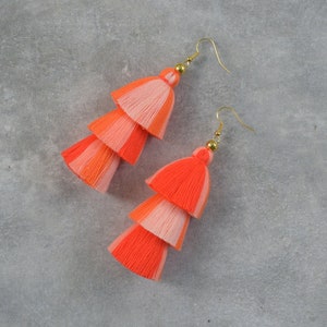 Handmade Multi Orange Tassel Earrings image 2