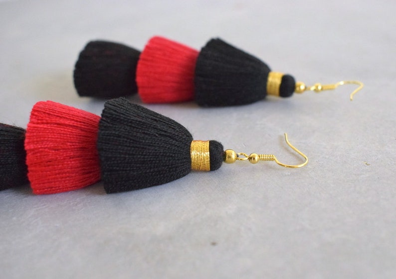Black & Red Tassel Earrings image 3