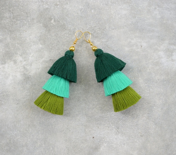 Green shop tassel earrings