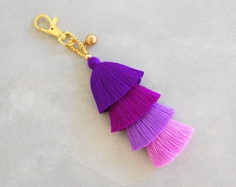 Handmade Ombre Purple Tassel Keychain & Zipper Charm