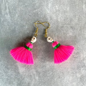 Mini Neon Pink Halloween Tassel Earrings