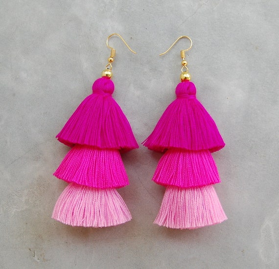 Pink ombre tassel best sale earrings