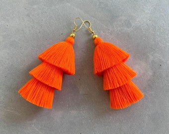 Handcrafted Bright Orange Tassel Earrings
