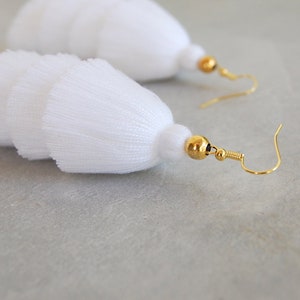 Pure White Four Tiered Tassel Earrings image 3