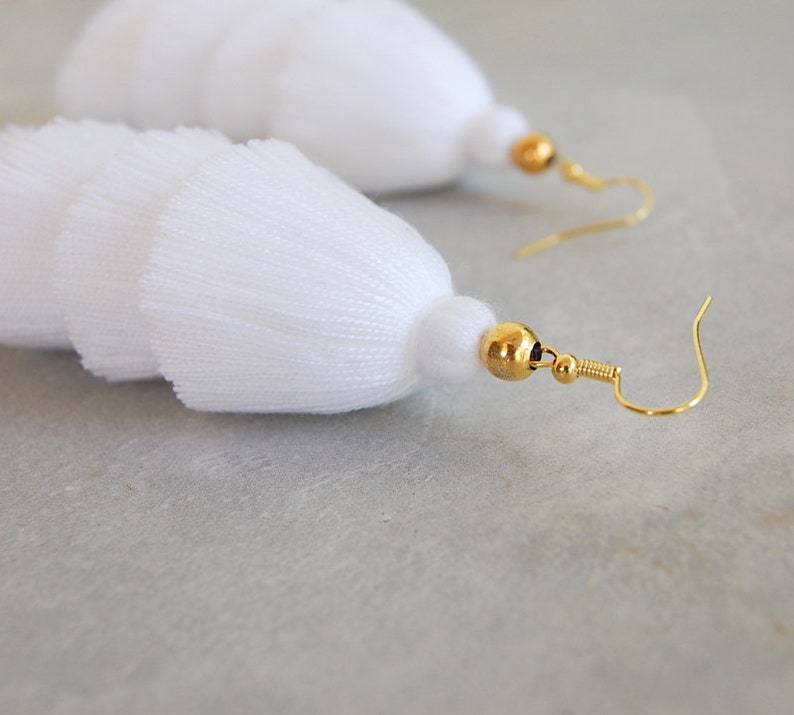 Pure White Four Tiered Tassel Earrings image 3