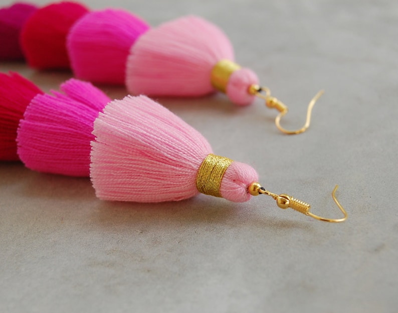 Handmade Ombre Pink Tassel Earrings image 2