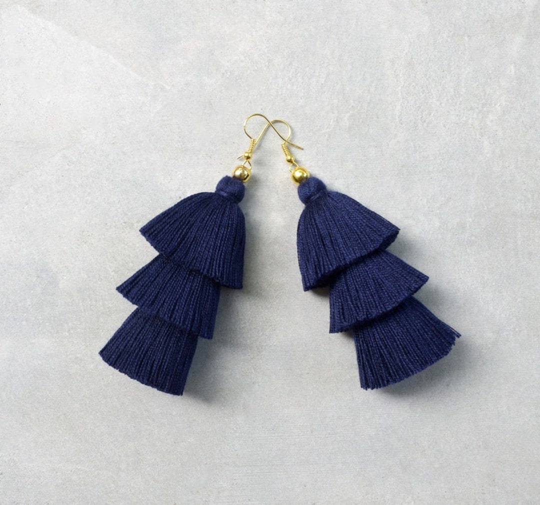 Navy blue hotsell tassel earrings