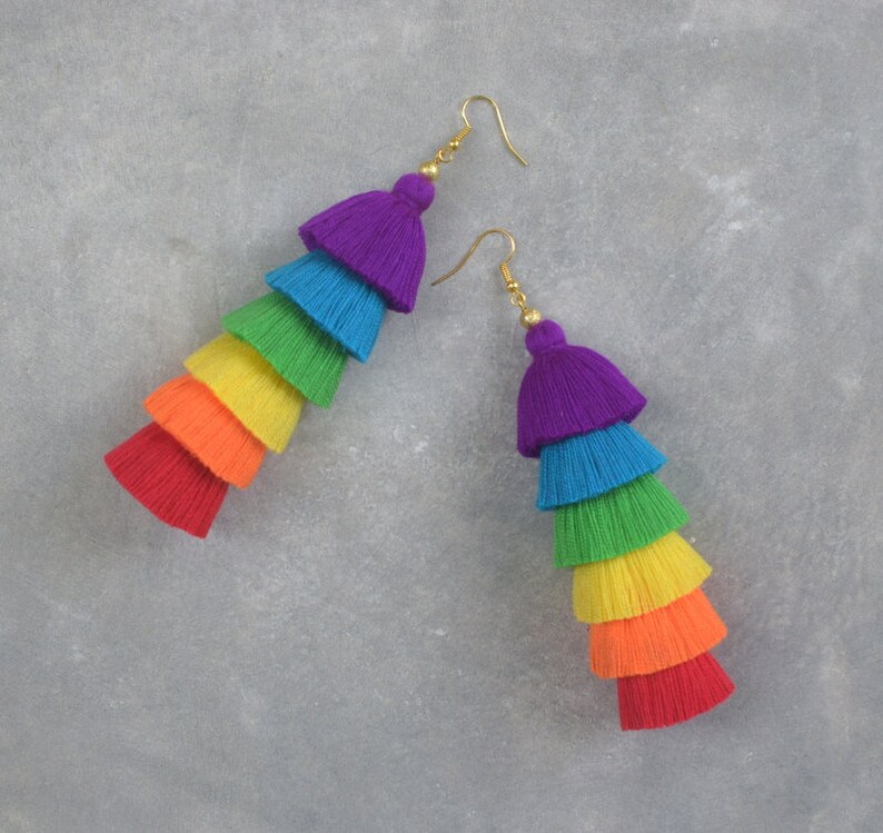 Handmade Rainbow Tassel Earrings Etsy