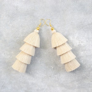 Handcrafted Off-White Tassel Earrings
