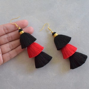 Black & Red Tassel Earrings image 4