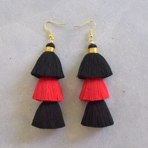 Black & Red Tassel Earrings image 2