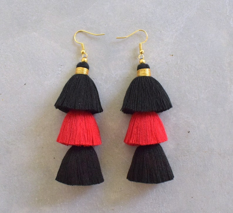 Black & Red Tassel Earrings image 2