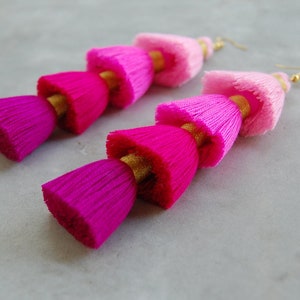 Handmade Ombre Pink Tassel Earrings image 3