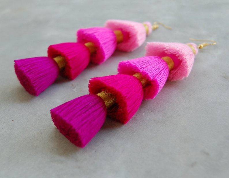 Handmade Ombre Pink Tassel Earrings image 3