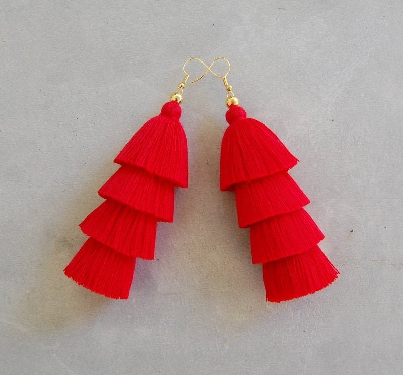 Red tassel clip on earrings shop