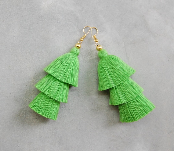 lime green tassel earrings