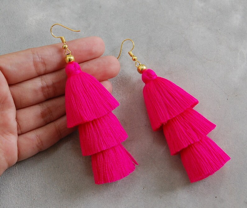 Handmade Hot Pink Tassel Earrings Etsy