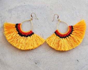 XL Handmade Yellow Tassel Earrings