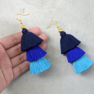 Three Shades of Blue Tassel Earrings image 4