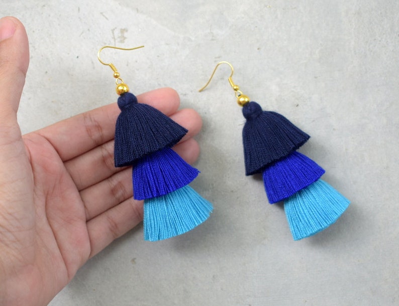 Three Shades of Blue Tassel Earrings image 4