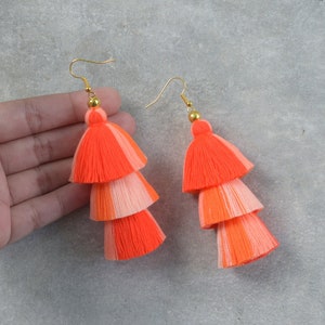 Handmade Multi Orange Tassel Earrings image 4