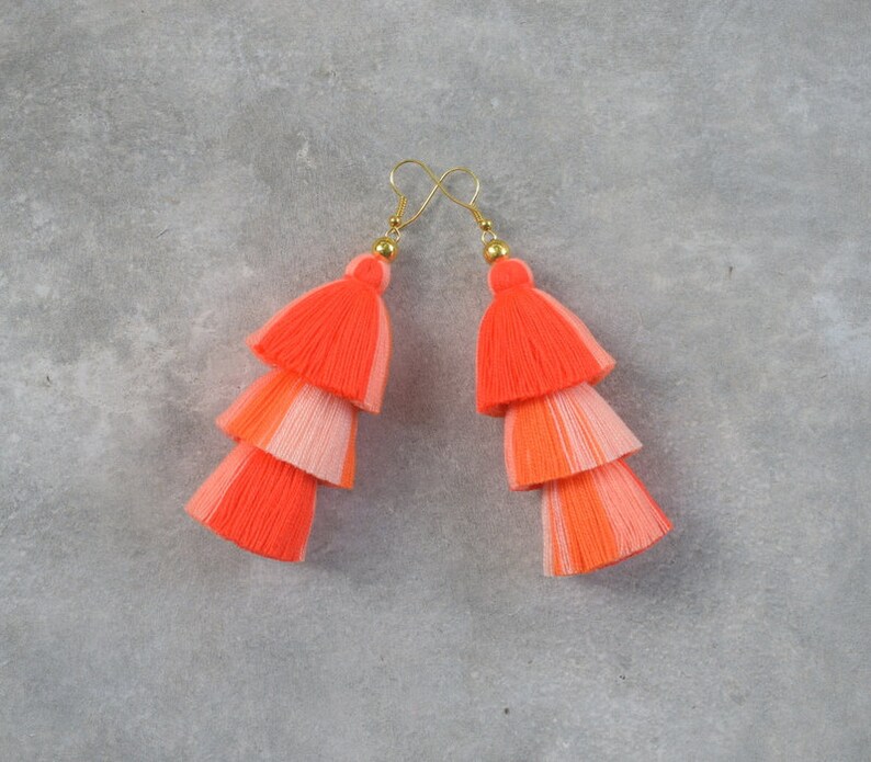 Handmade Multi Orange Tassel Earrings image 1