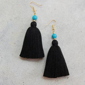 Teal and black tassel earrings main image 0