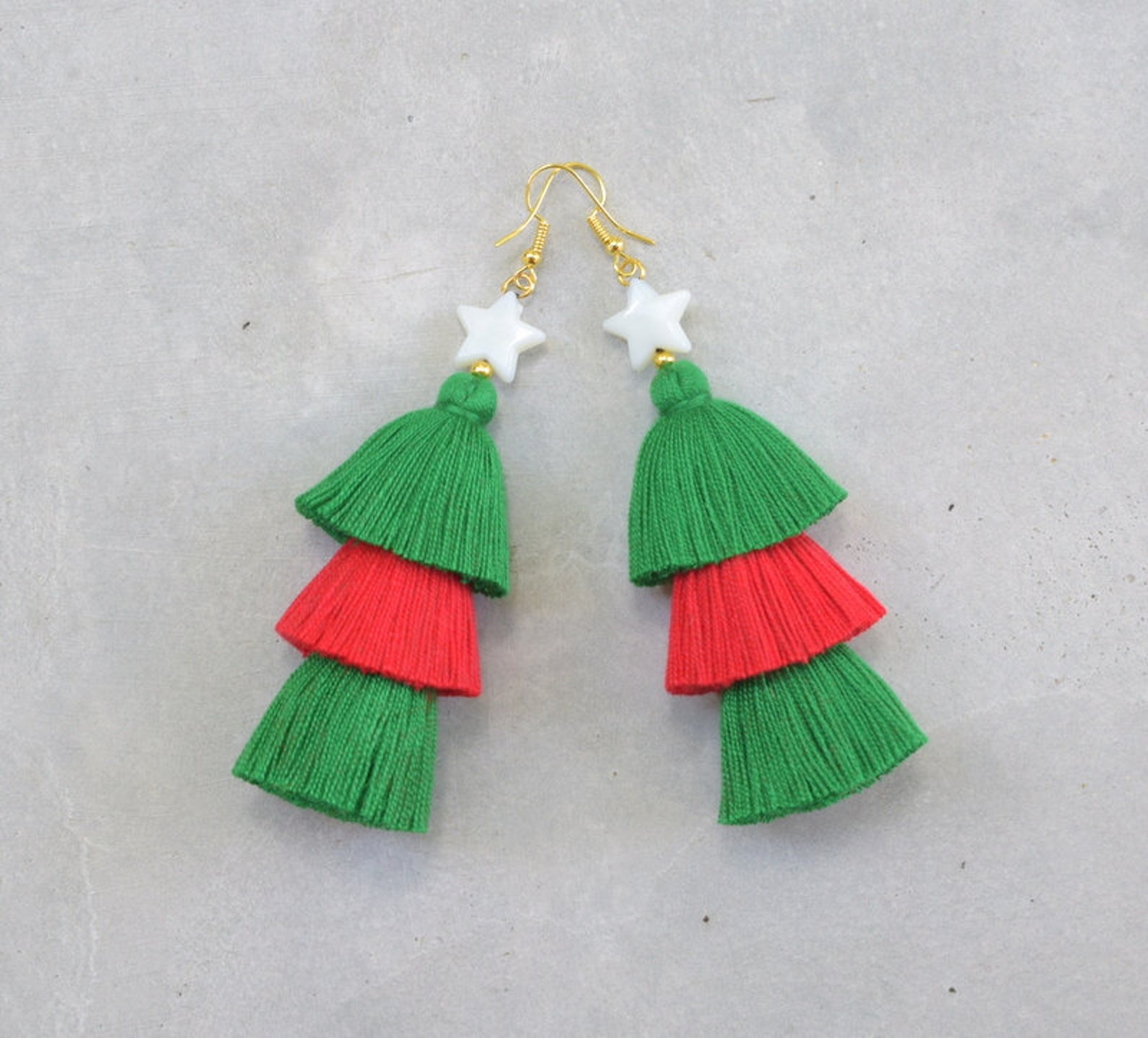 Handmade Red & Green Christmas Tassel Earrings Etsy