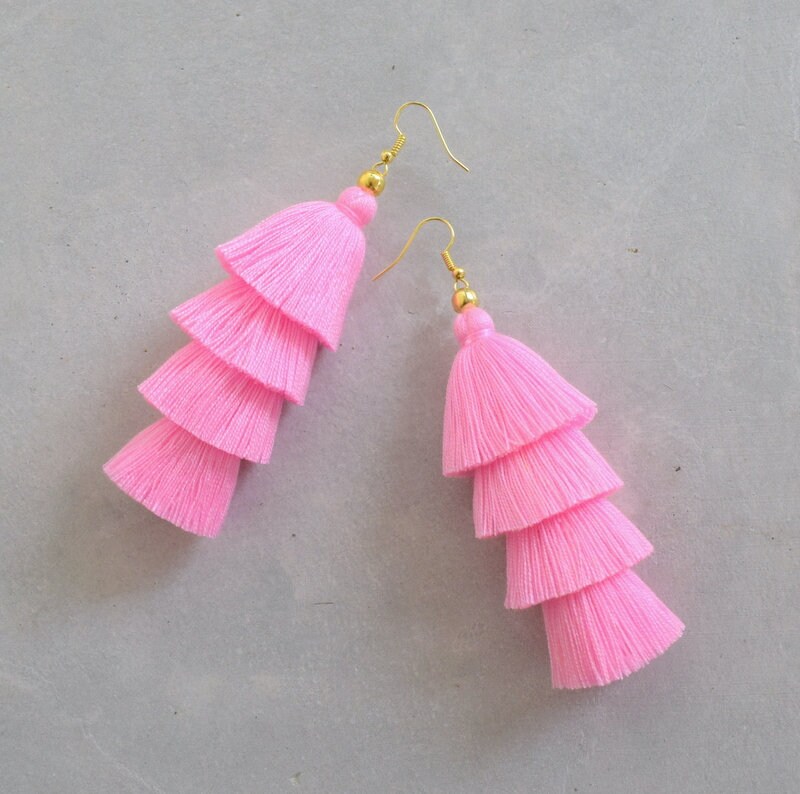 Light pink tassel earrings deals