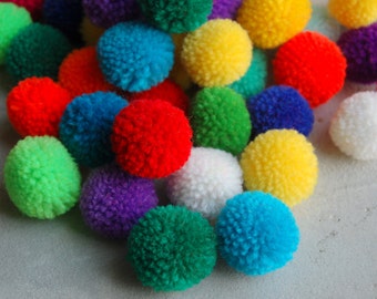 50 PCS x Medium Pom Poms Handmade DIY Craft Supplies in Mixed Colors