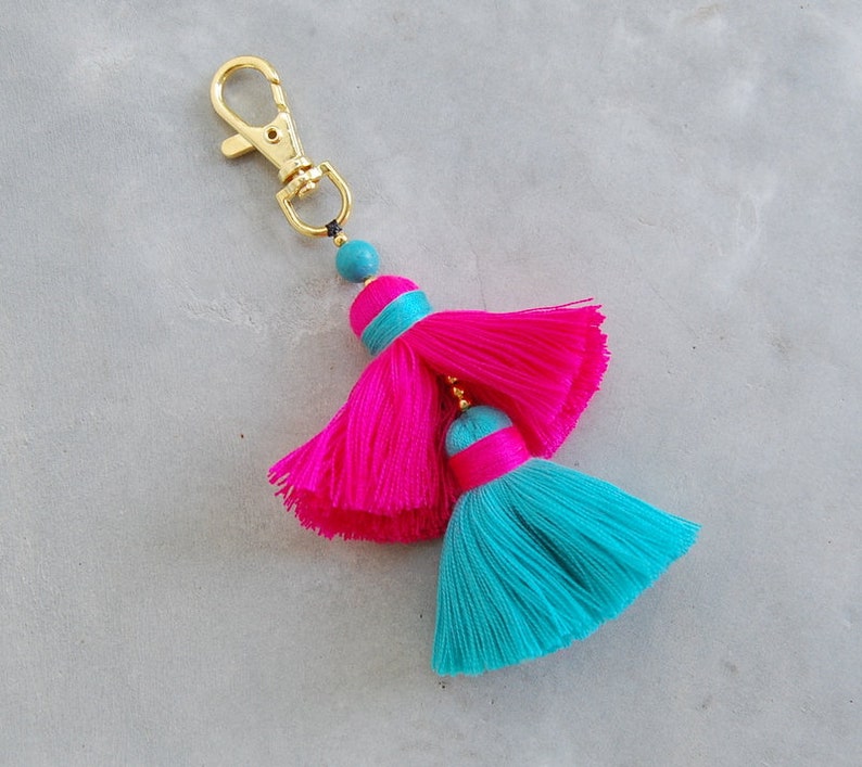 Hot Pink & Turquoise Tassel Zipper Pull Keychain Etsy