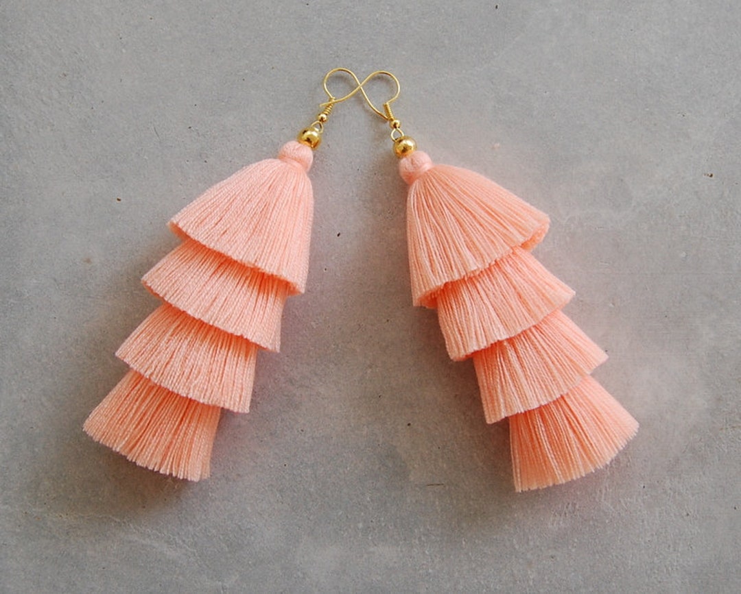 Handmade Light Orange Tassel Earrings Etsy Canada