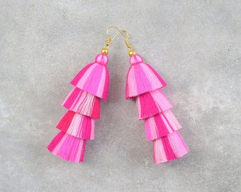 Multi Pink Tassel Earrings