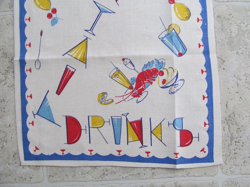 1950s COCKTAIL NAPKINS and Bar Towel set in original box Fabulous graphics!