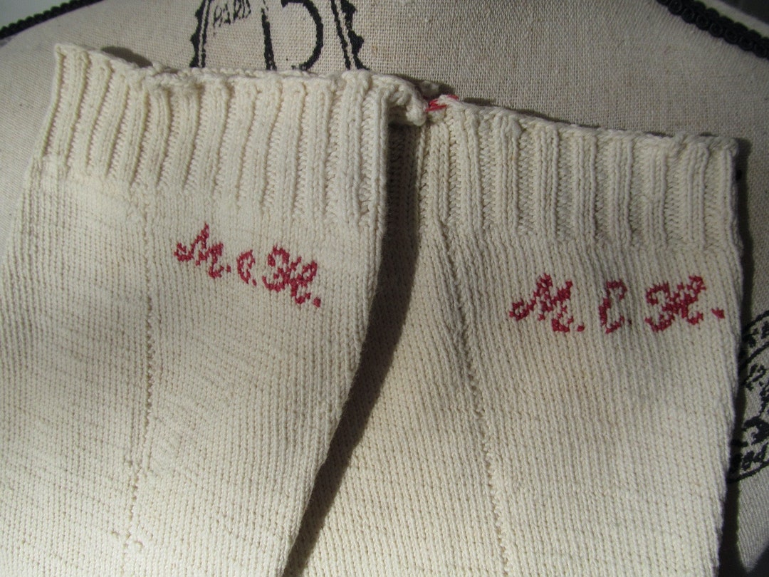 Late 1800s Knit Stockings With Monogram. Etsy