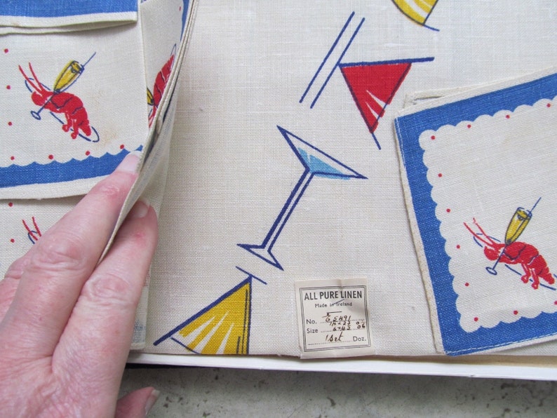 1950s COCKTAIL NAPKINS and Bar Towel set in original box Fabulous graphics!